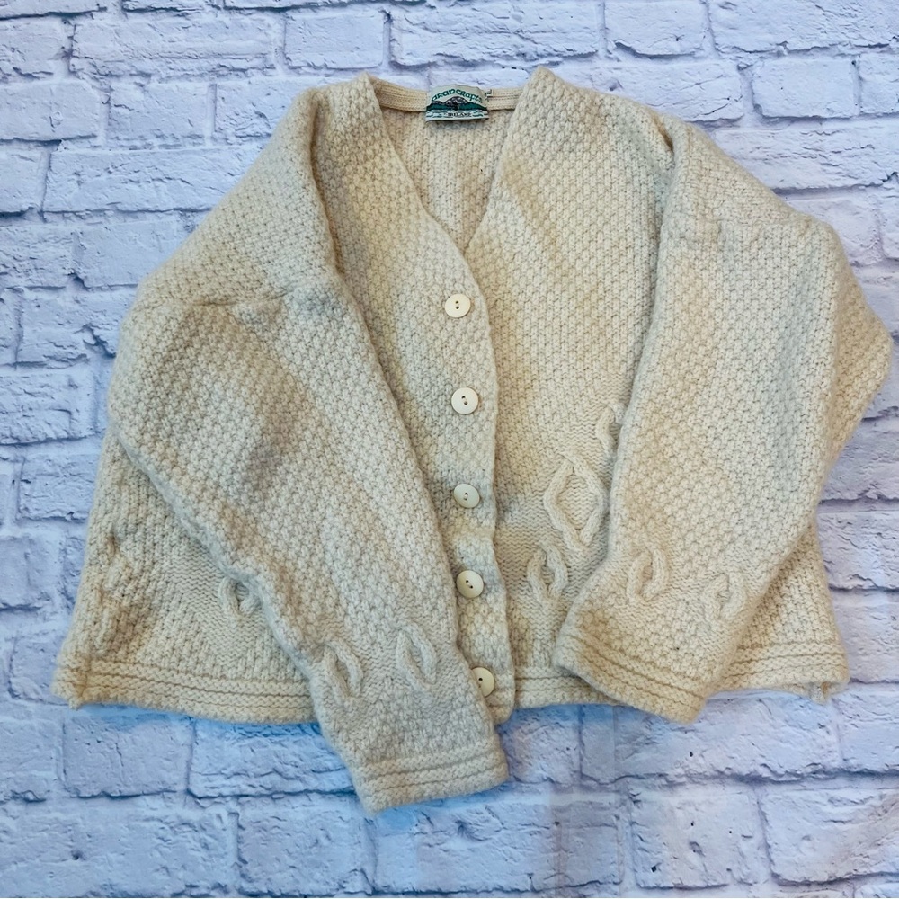 Aran Crafts Ireland wool Cream cardigan Sweater XL